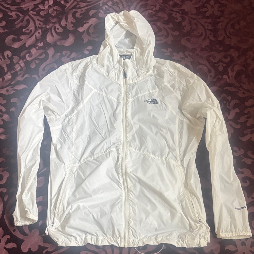 The North Face Cream Hooded Windbreaker jacket. XL